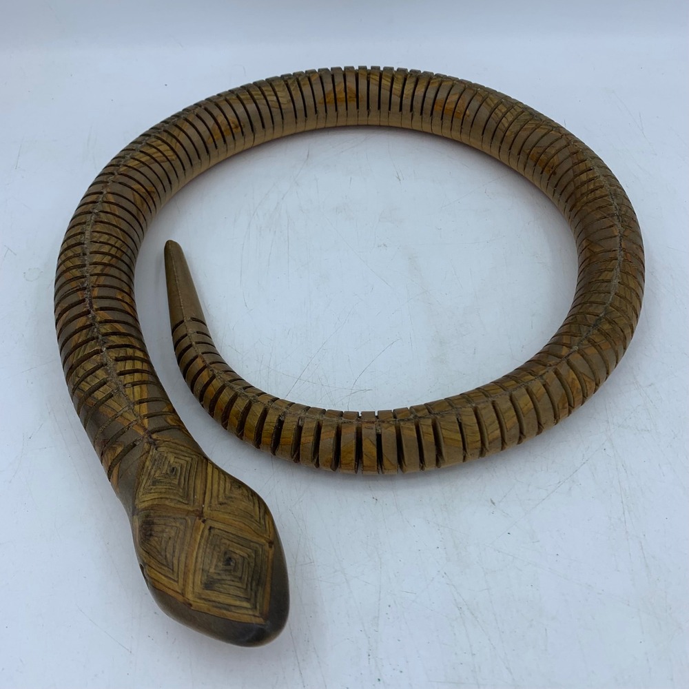 Vtg Hand Carved Articulated Wooden Snake 40" Flexible Folk Serpent Sculpture